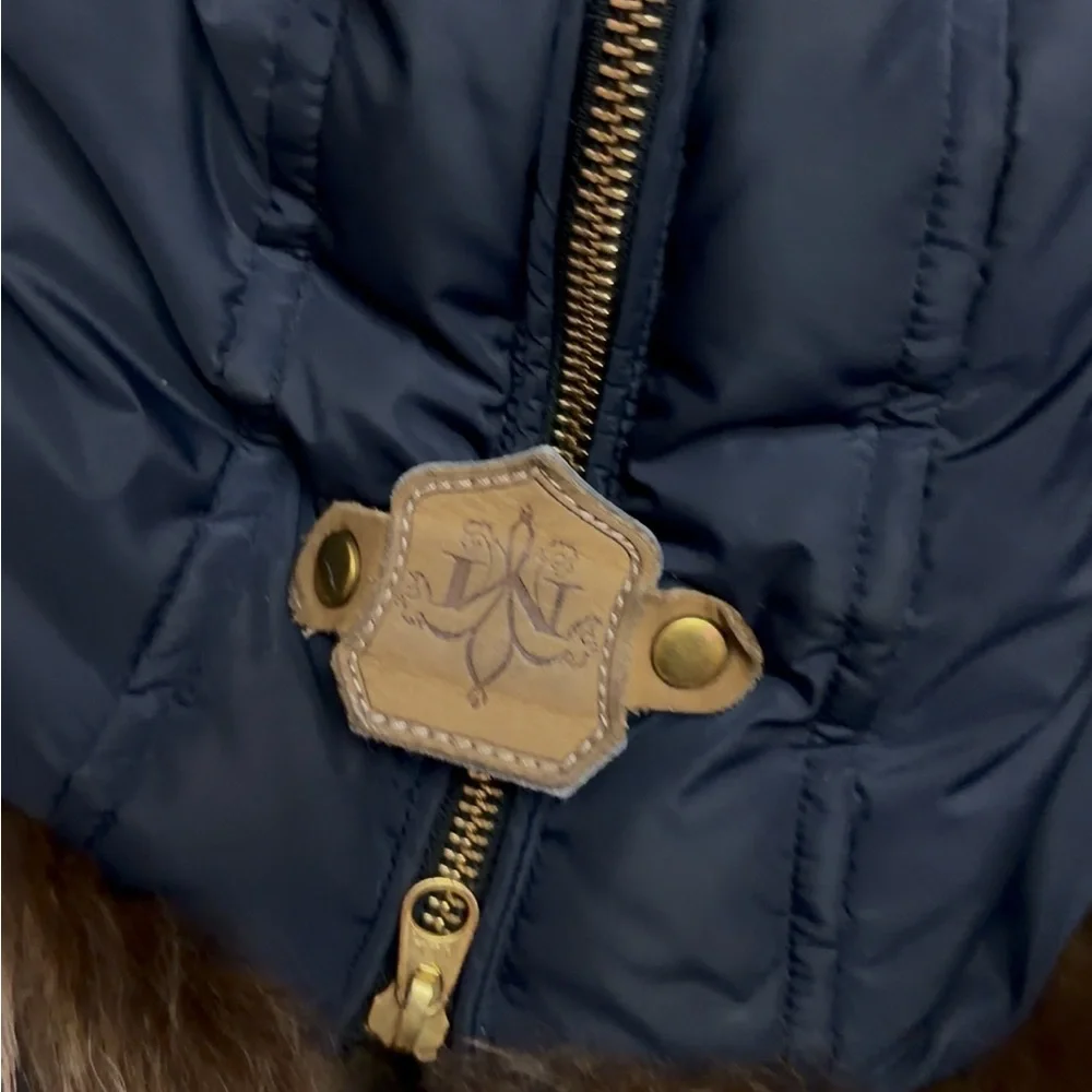 Mackage Dark Blue Puffer Coat with Brown Fur Trim - Picture 10 of 11